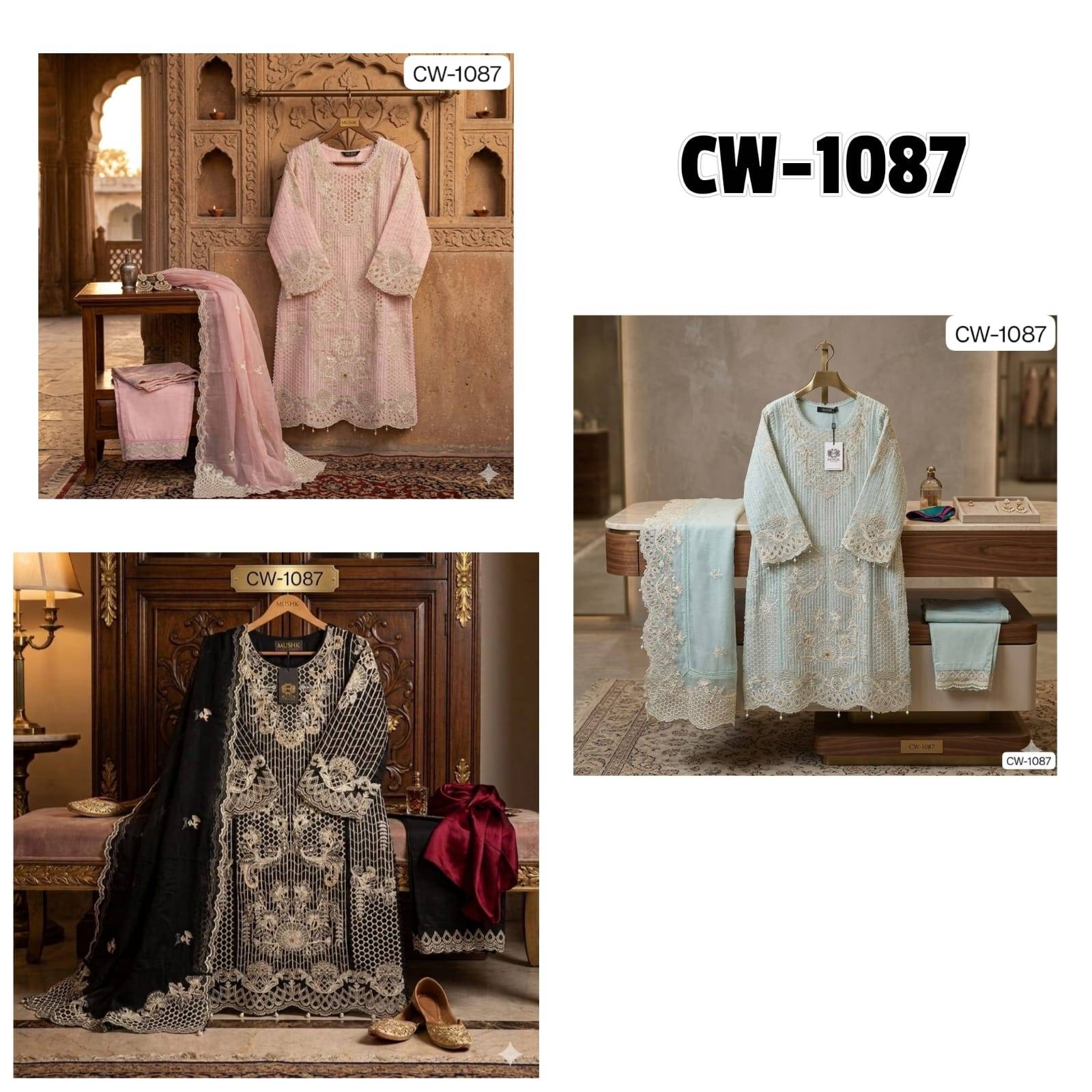 MUSHK 1087 By SHRADDHA DESIGNER 1087A To 1087C Series Designer Suits Heavy linen Pakistani stitched Dresses At Wholesale Price
